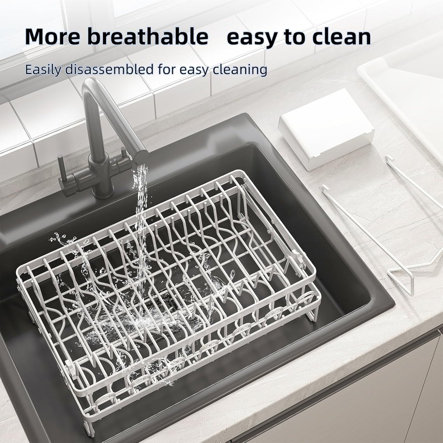 CARLA HOME 2-Tier Dish Drying Rack with Drainage Tray, Utensil Holder, Cup Hooks & Cutting Board Rack for Kitchen (White)