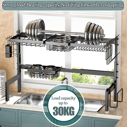 CARLA HOME Adjustable Over the Sink Dish Drying Rack with Utensil Holder, Hooks & Cutting Board Rack for Kitchen Counter Storage