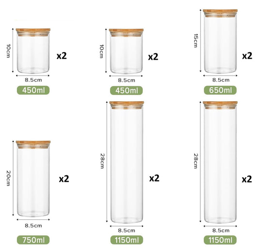 CARLA HOME 12 Pack Glass Storage Jars with Bamboo Lids for Kitchen Pantry, Pasta, Snacks, Cookies, Candy & More