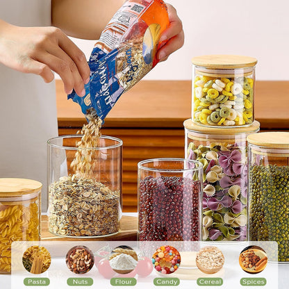 CARLA HOME 12 Pack Glass Storage Jars with Bamboo Lids for Kitchen Pantry, Pasta, Snacks, Cookies, Candy & More