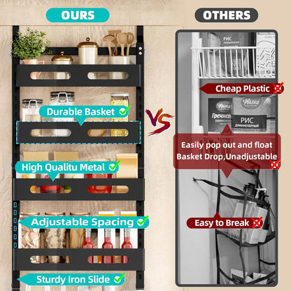 CARLA HOME 6 Tier Over the Door Organizer with Adjustable Metal Pantry Storage Rack and Hanging Baskets for Kitchen and Bathroom