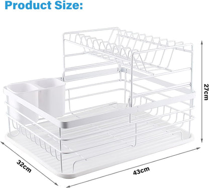 CARLA HOME 2-Tier Dish Drying Rack for Kitchen Counter with Removable Drip Tray, Utensil Holder and Cutlery Organizer