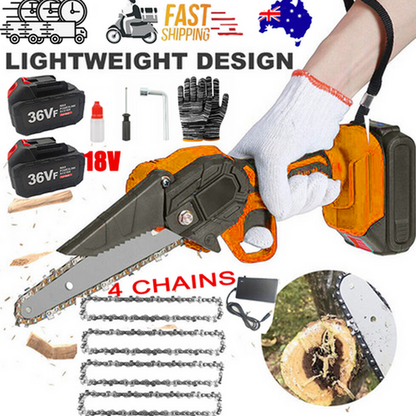 6" Mini Orange Cordless Electric Chainsaw 2x Battery-Powered Wood Cutter