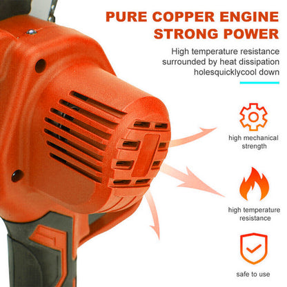 6" Mini Orange Cordless Electric Chainsaw 2x Battery-Powered Wood Cutter