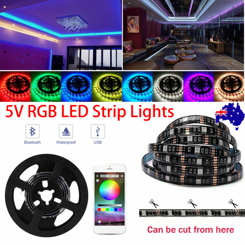 5V RGB LED Strip Lights IP65 Waterproof 5050 5M 10M 20M 300 LEDs USB Bluetooth