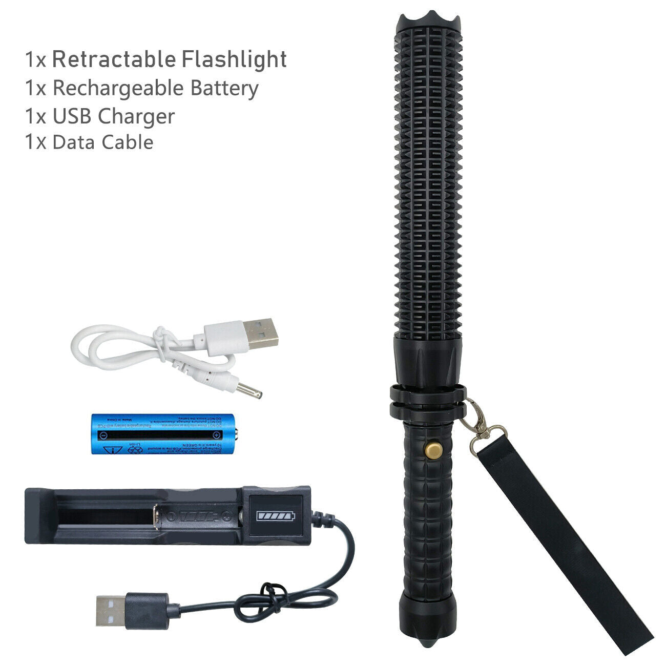 Baseball LED Flashlight Rechargeable Zoom Police Security Torch Baton Lamp Light