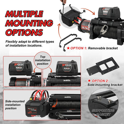 X-BULL 14500lbs Electric Winch 12V Synthetic Rope Wireless Remote Winch 4WD Car 4X4