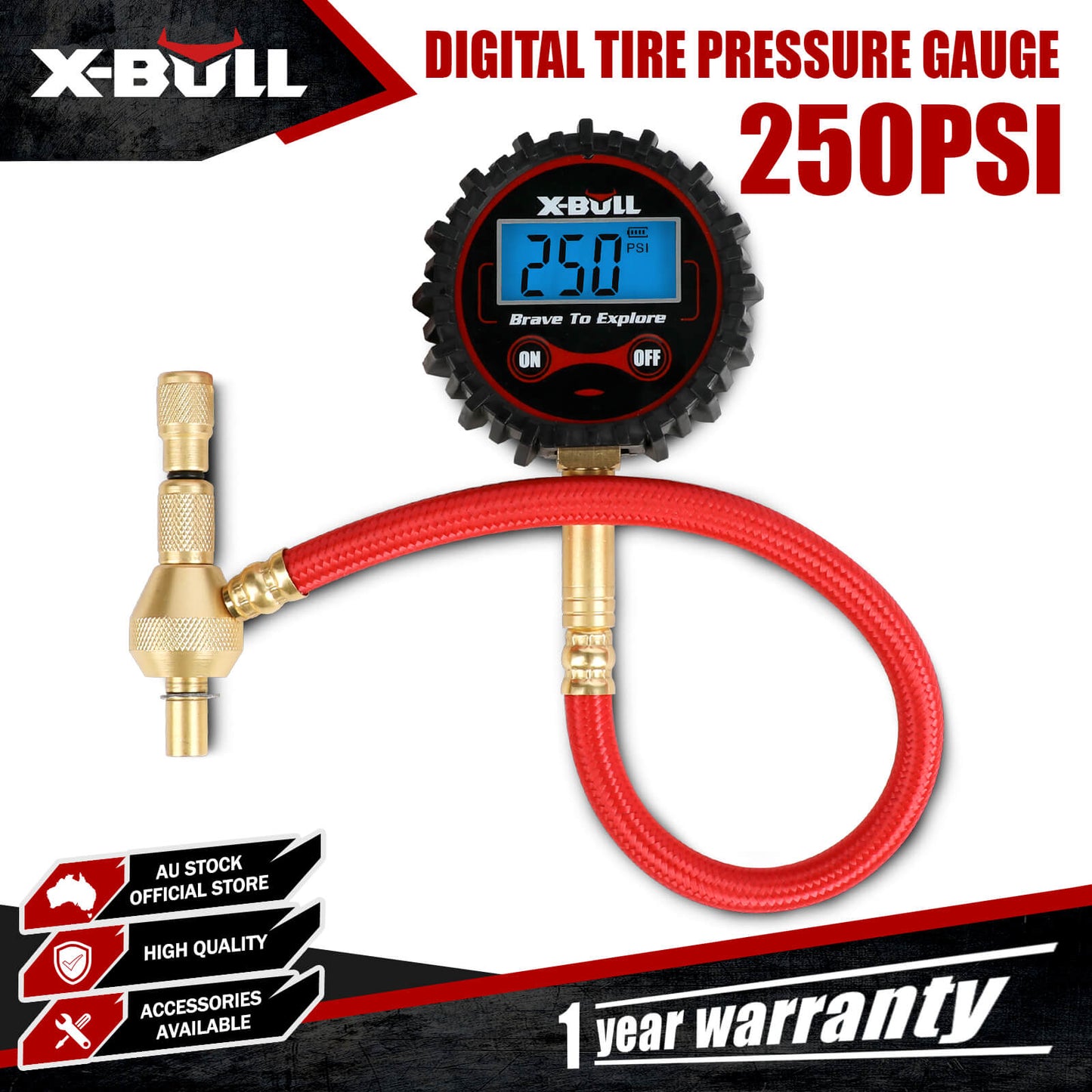 X-BULL Digital tyre pressure gauge 250PSI Tyre Air Pressure Car Motorcycle LED