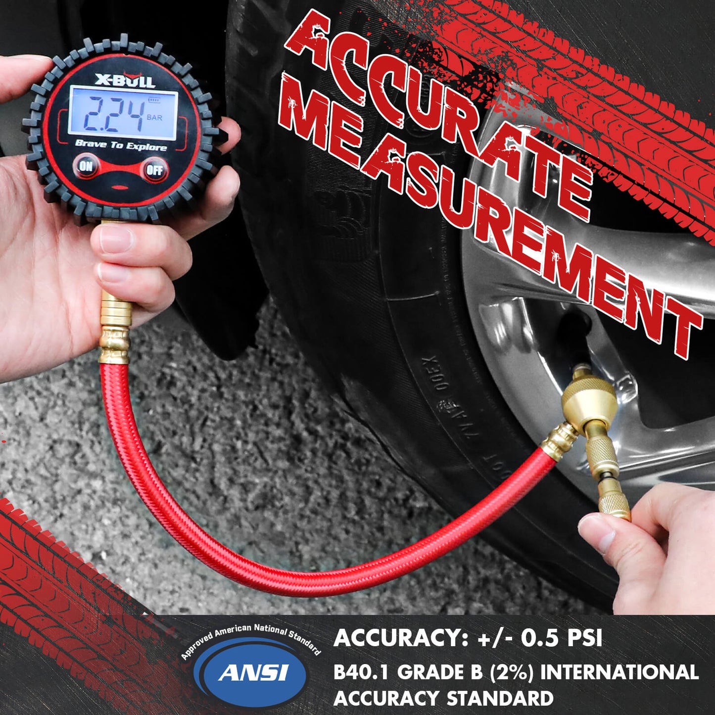 X-BULL Digital tyre pressure gauge 250PSI Tyre Air Pressure Car Motorcycle LED