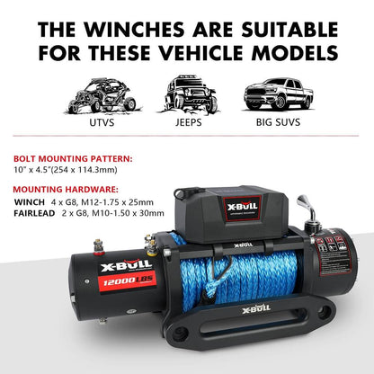 X-BULL 12V Electric Winch 12000LBS synthetic rope 4wd Jeep with tyre Deflator