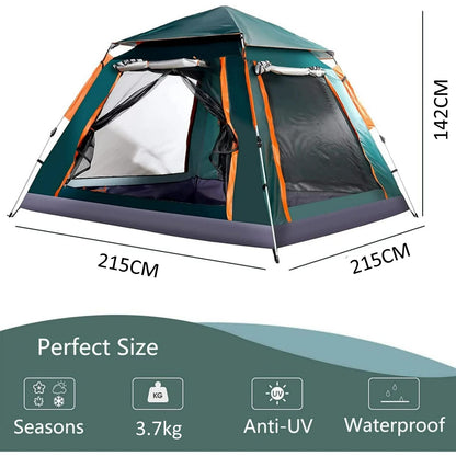 Instant Pop Up Tent For Hiking 2/3/4 Person Camping Tents, Waterproof Windproof Family Tent With Top Rainfly, Easy Set Up, Portable With Carry Bag, With UV Protection / GREEN-ORANGE