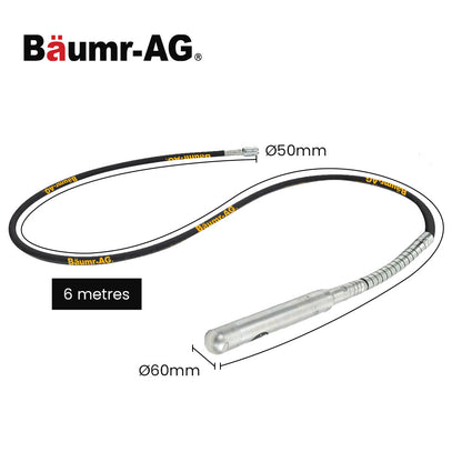 BAUMR-AG CVS606 6 Metre x 60mm Concrete Vibrating Shaft, Australian Standard 3-Claw Drive Coupler