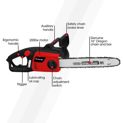 BAUMR-AG 2000W Electric Chainsaw, 16 Inch Oregon Bar and Chain