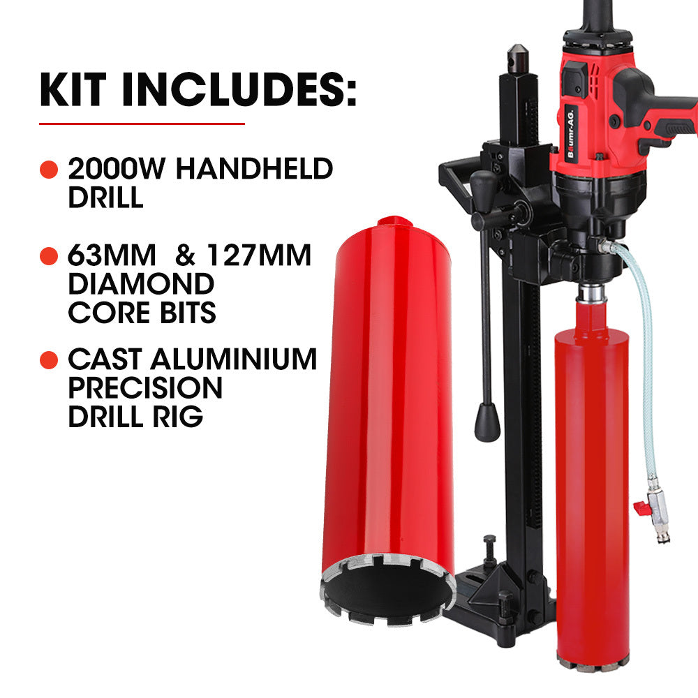 BAUMR-AG 2000W 160mm Handheld Core Drill w/Stand,63mm & 127mm Drill Bit Combo, for Concrete Coring Hole Drilling
