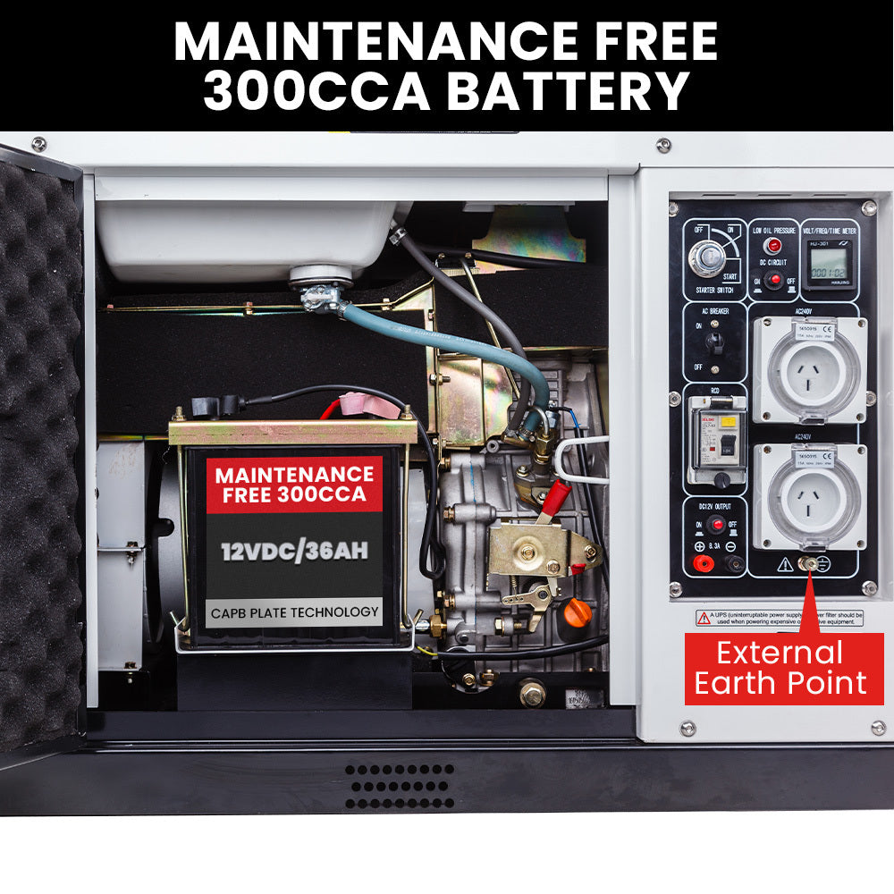 GENPOWER 8.4kW Peak 6kW Rated Commercial Diesel Generator, RCD Safety