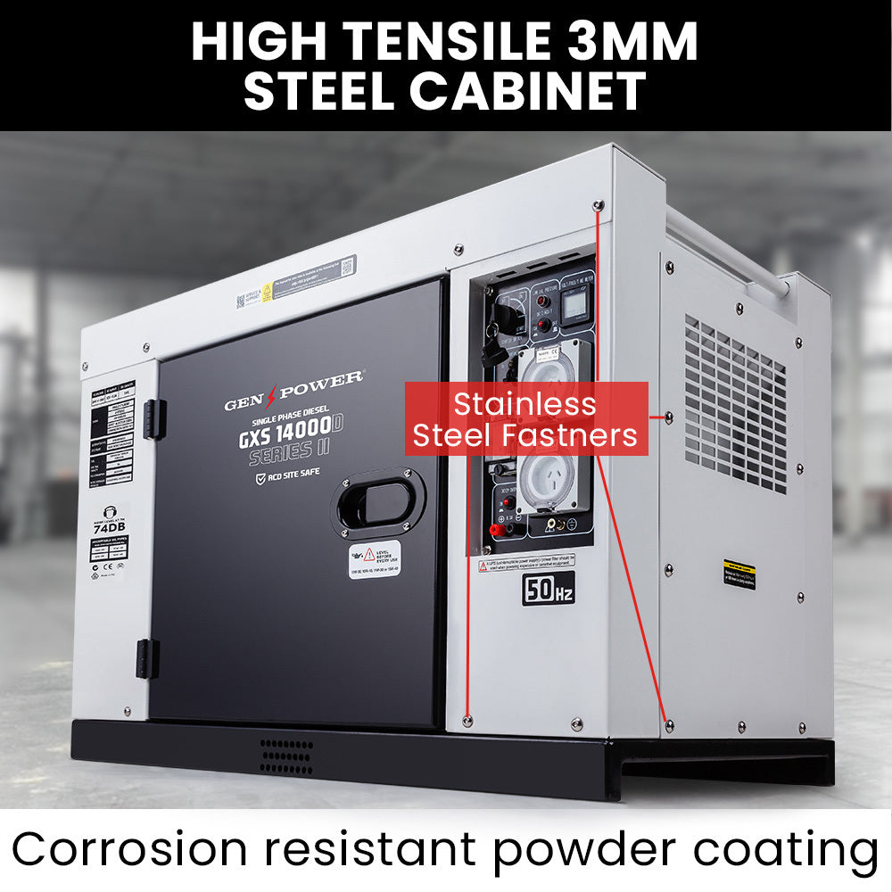 GENPOWER 8.4kW Peak 6kW Rated Commercial Diesel Generator, RCD Safety