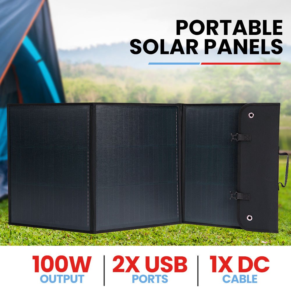 GENPOWER Portable Power Station Lithium 300W/600W 21Ah 307Wh Solar Generator with 100W Folding Solar Panels
