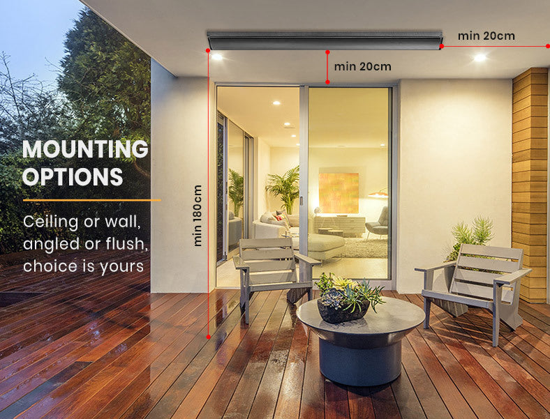 BIO 2400W Outdoor Strip Heater, Electric Slimline Radiant Heat Bar Panel, 15A Plug