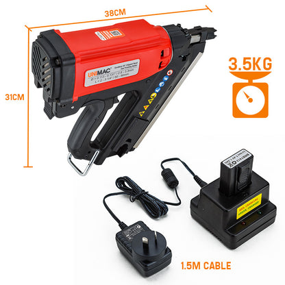 UNIMAC LxG3000 50-90mm 34-Deg Cordless Gas Framing Nail Gun, Commercial
