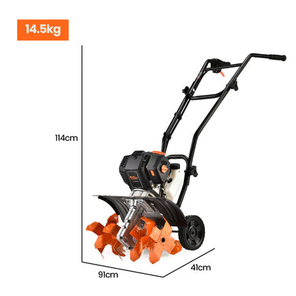 PLANTCRAFT 46CC Garden Cultivator Tiller Handheld 15" Inch Petrol 4-Stroke