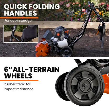 PLANTCRAFT 46CC Garden Cultivator Tiller Handheld 15" Inch Petrol 4-Stroke