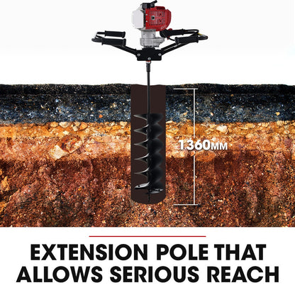 BAUMR-AG Petrol Post Hole Digger, 2 Man Handle, 200mm Double Helix +300mm Earth Auger Bits