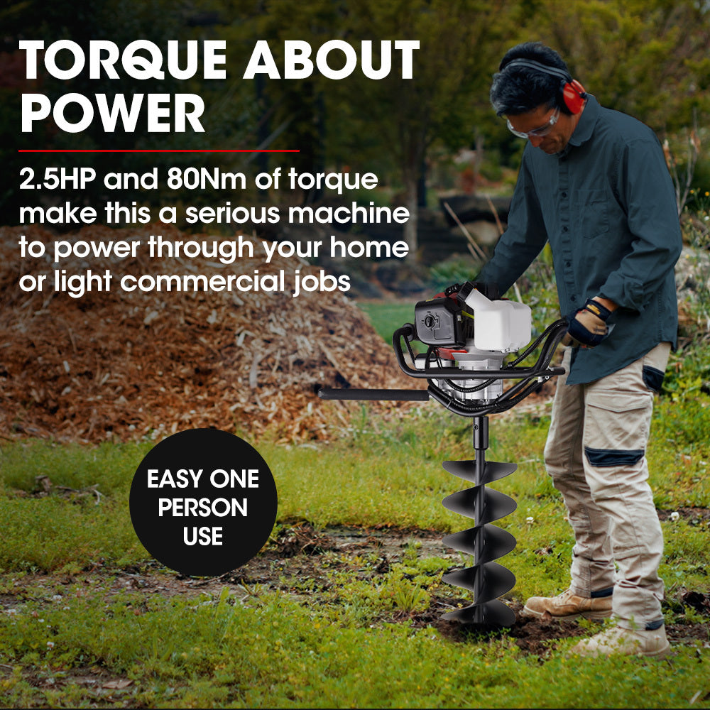 BAUMR-AG Petrol Post Hole Digger, Safety Brake, 150mm+200mm Double Helix Earth Auger Bits