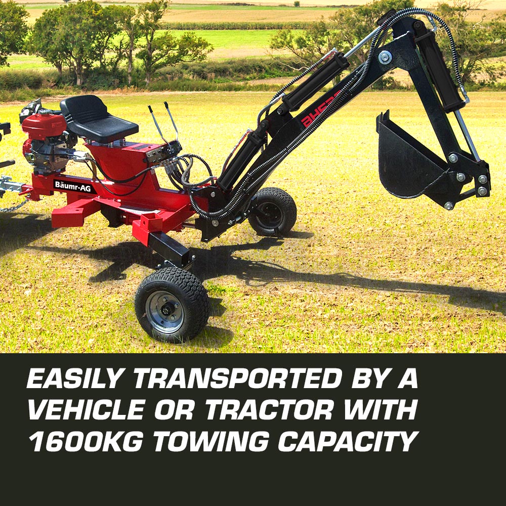 Baumr-AG 9HP Backhoe - Petrol Excavator 4-Stroke Hydraulic Bucket Towable