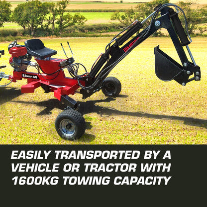Baumr-AG 9HP Backhoe - Petrol Excavator 4-Stroke Hydraulic Bucket Towable