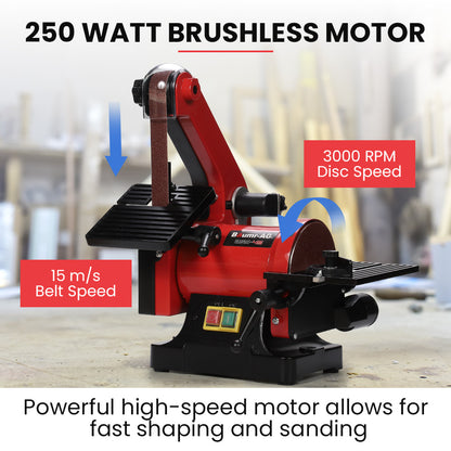 BAUMR-AG Bench Vertical Belt and Disc Sander Combo, 25mm Linisher, 125mm Sanding Disc, Brushless Motor, Dust Collection Ports