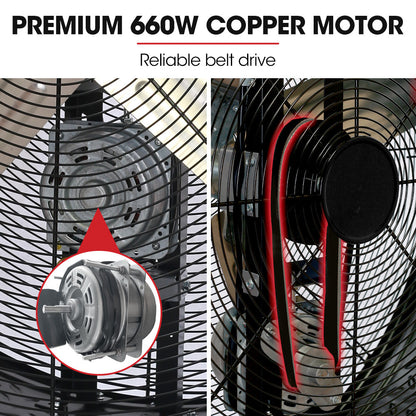 BAUMR-AG 42" 1067mm 660W Industrial Mobile Floor Drum Fan, Belt Drive, Tilting, Large, Commercial, Heavy-duty Frame, EESS Certified