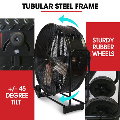 BAUMR-AG 42" 1067mm 660W Industrial Mobile Floor Drum Fan, Belt Drive, Tilting, Large, Commercial, Heavy-duty Frame, EESS Certified