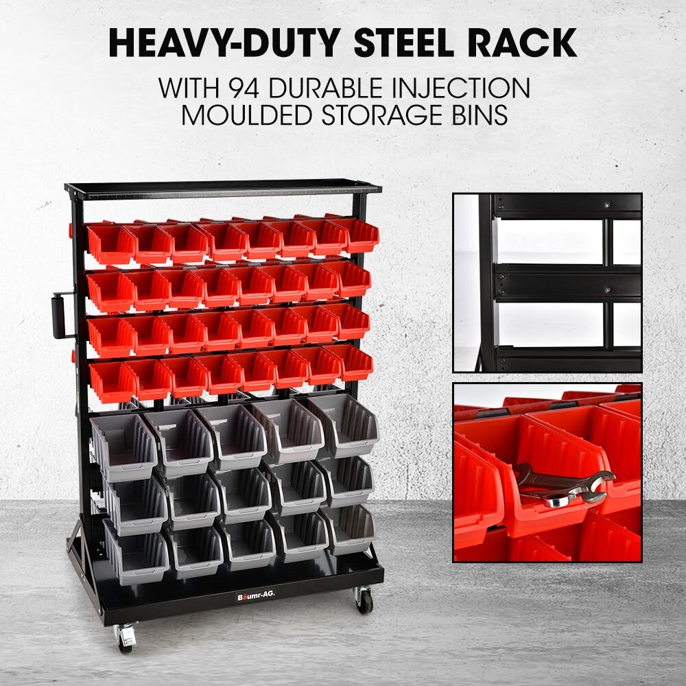 BAUMR-AG 94 Parts Bin Rack Storage System Mobile Double-Sided - Red