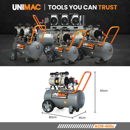 UNIMAC 40L 2.0HP Silent Oil-Free Electric Air Compressor, Portable, Twin