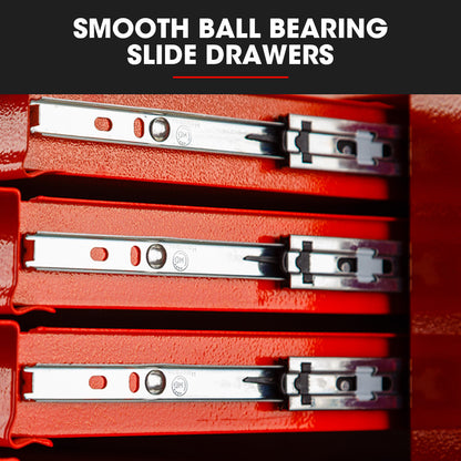 BULLET Pro 4 Drawer Tool Box Cabinet Trolley Storage, 1-Door Toolbox Garage Organiser Set, Red