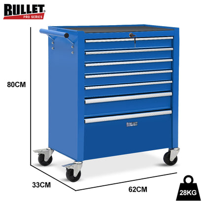 BULLET Pro 7 Drawer Tool Box Cabinet Trolley Storage, Toolbox Garage Organiser Set, Blue