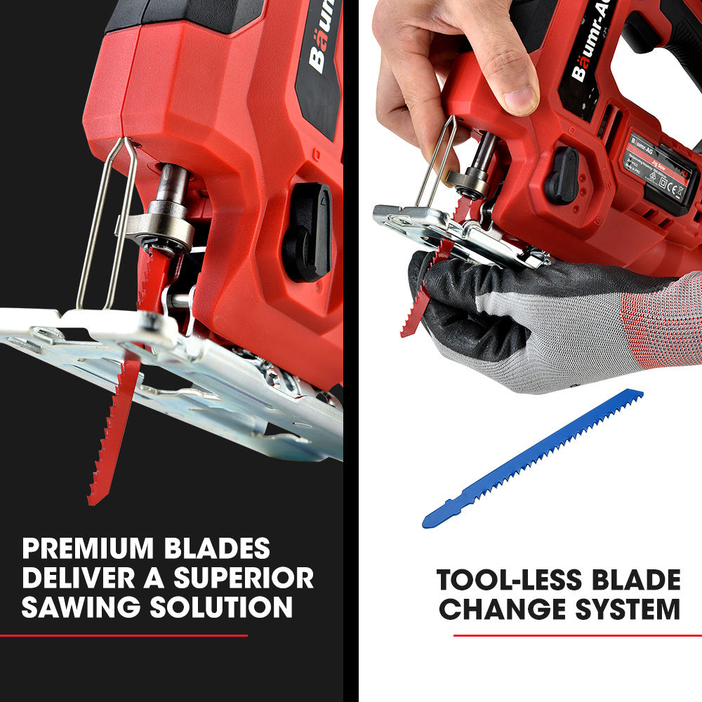 BAUMR-AG 20V Cordless Jigsaw Kit with Battery Operated Tool and Fast Charger