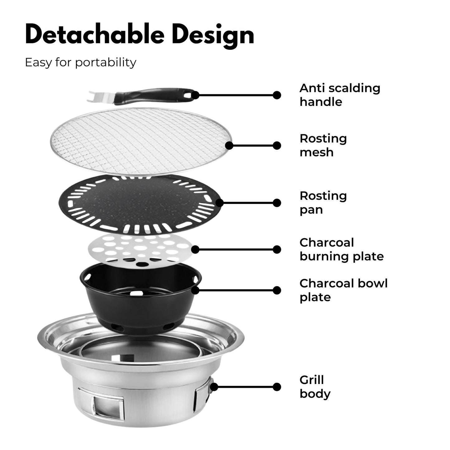 KILIROO Camping Charcoal BBQ Grill – Silver