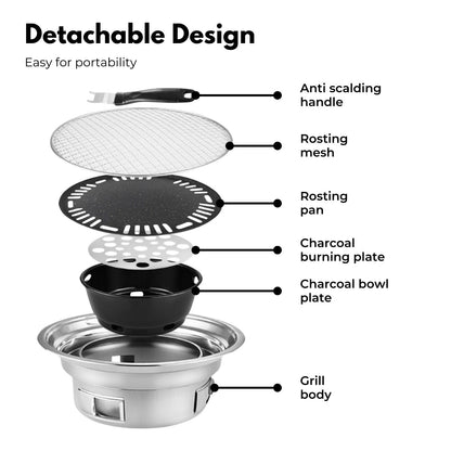 KILIROO Camping Charcoal BBQ Grill – Silver