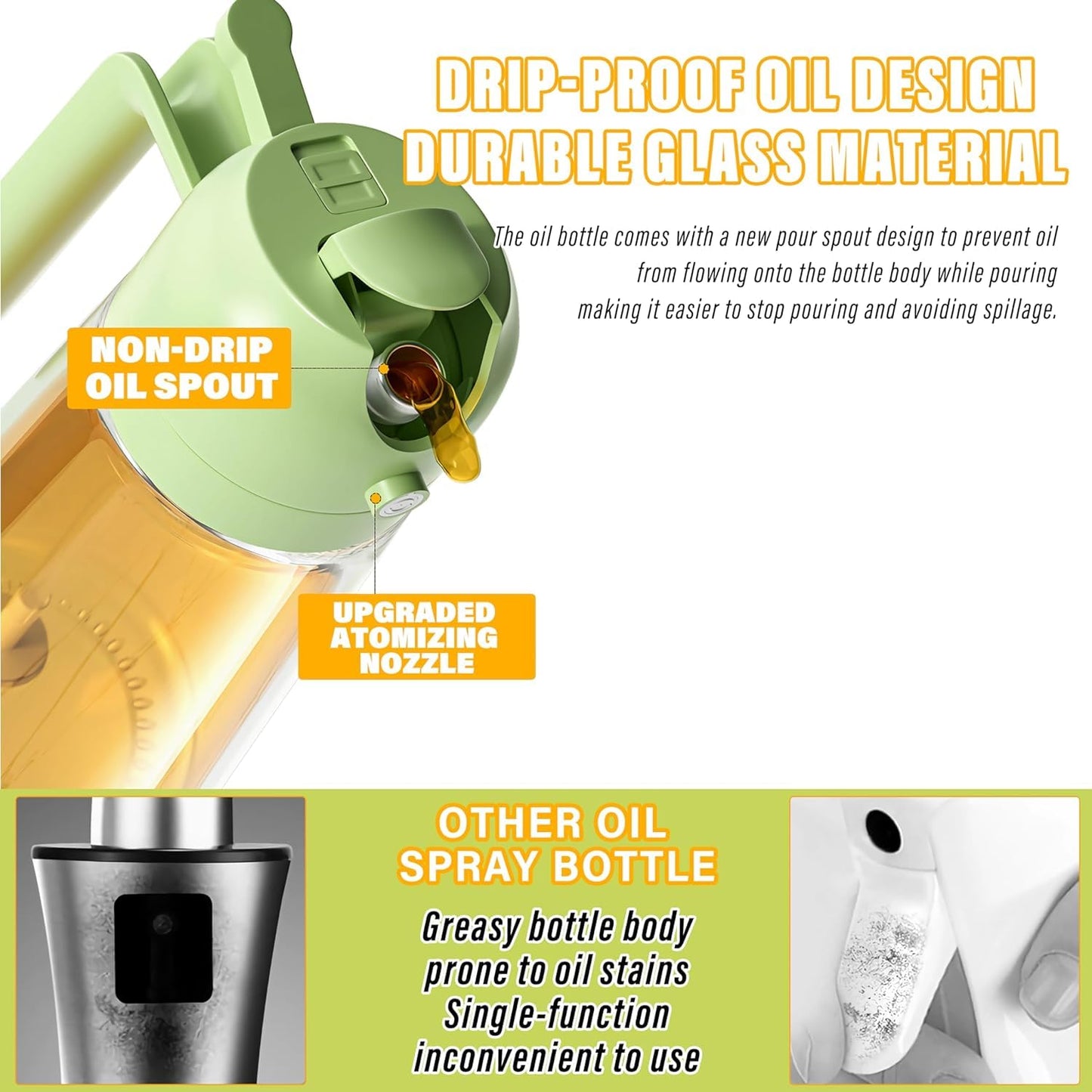 600ml Glass Oil Sprayer & Dispenser – Green
