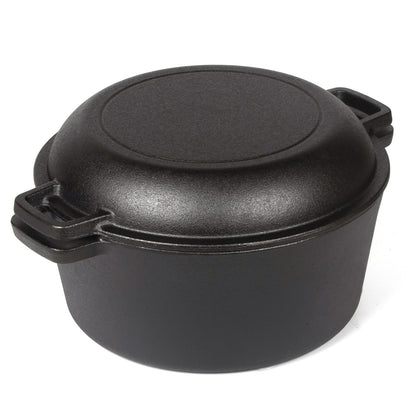 26cm 2-in-1 Cast Iron Dutch Oven & Skillet Set �C Pre-Seasoned Dual-Use Pot with Lid Fry Pan, Durable & Versatile Cookware