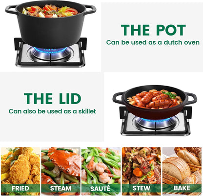 26cm 2-in-1 Cast Iron Dutch Oven & Skillet Set �C Pre-Seasoned Dual-Use Pot with Lid Fry Pan, Durable & Versatile Cookware