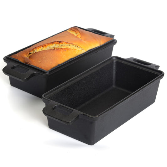 2-in-1 Cast Iron Bread Loaf Pan Tin with Lid �C Dual Use Baking Dish with Ergonomic Handles, Pre-Seasoned for Oven Cooking