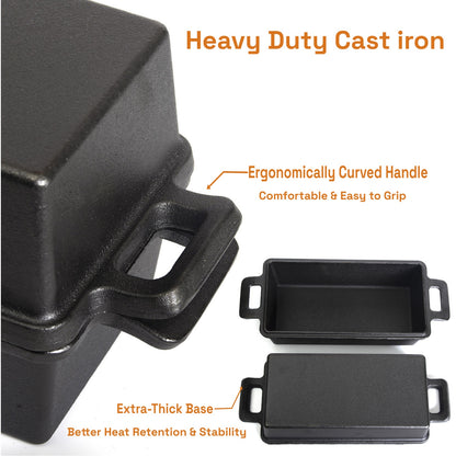 2-in-1 Cast Iron Bread Loaf Pan Tin with Lid �C Dual Use Baking Dish with Ergonomic Handles, Pre-Seasoned for Oven Cooking