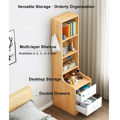 2x bedside table set with shelves and drawers modern white design