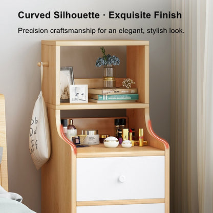 2x bedside table set with shelves and drawers modern white design
