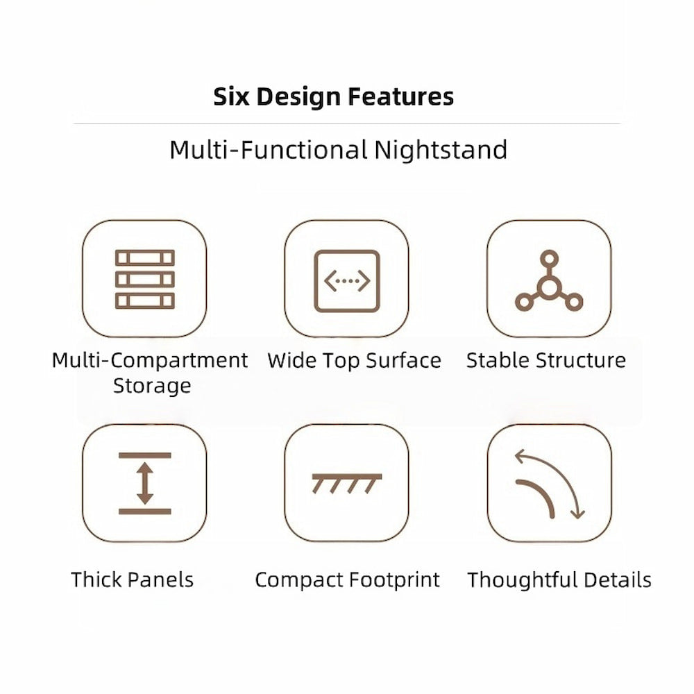 Classic Nightstand Multi-Compartment Storage Reddish-Brown Wood Grain 70cm