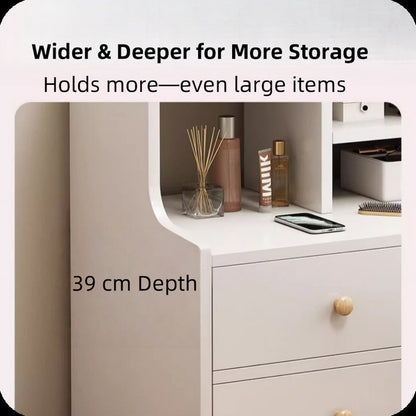 Light Gray Nightstand White Drawer Fronts Secure Storage Open Shelf 70cm
