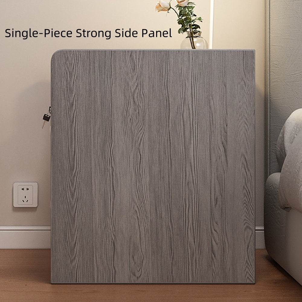 Classic Nightstand Walnut Wood Grain Double Drawer Tray Top White Handles