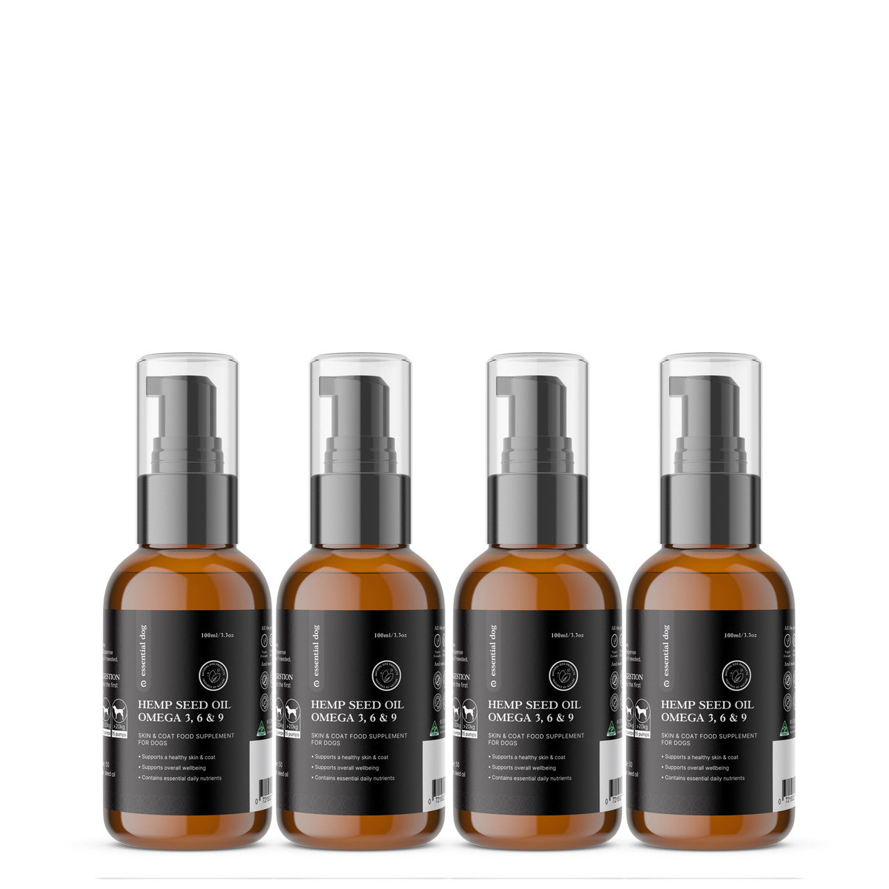 4 x 100ml Raw Hemp Seed Oil Food Supplement for Dogs